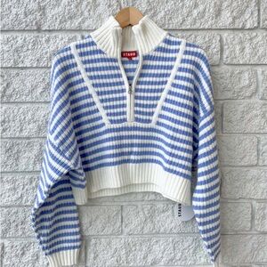 STAUD Striped Blue and White Knit Top Hampton Sweater